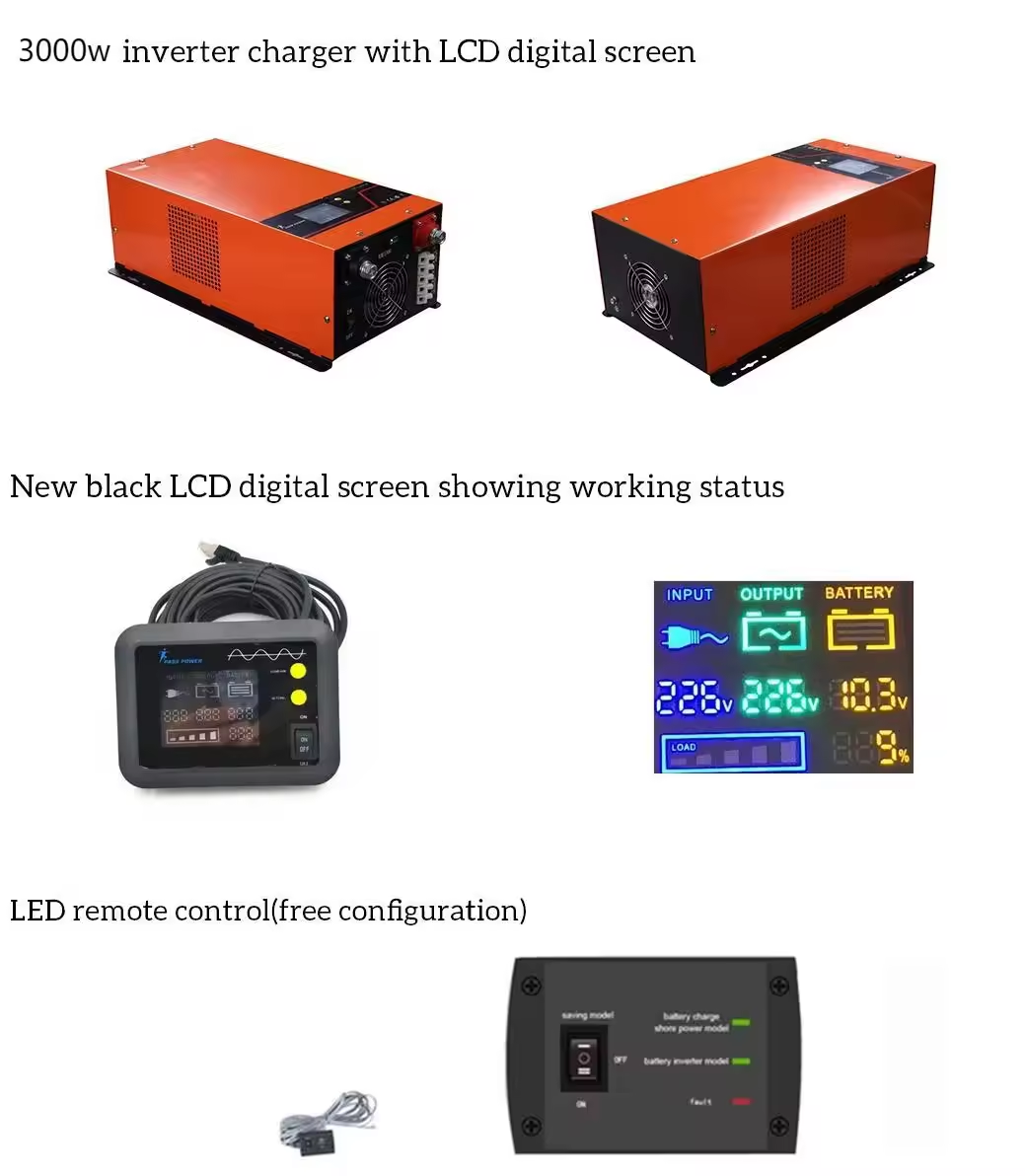 PASSPOWER 1000 Watt 24 volt DC 230 volt AC Offgrid Single Phase Pure Sine Wave Power Inverter with Charger 1kw Max 3kw